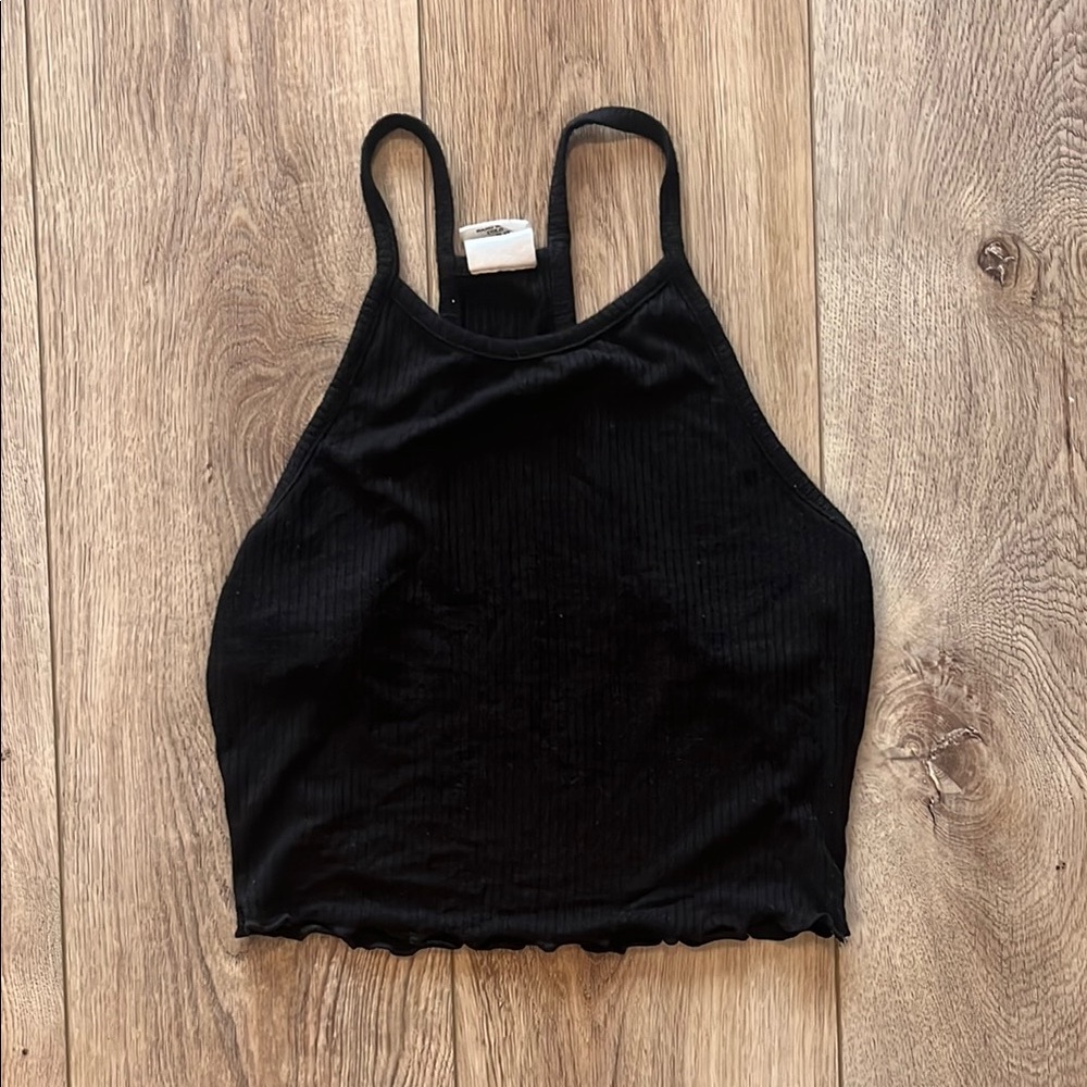 Black Ribbed Halter Tank Top